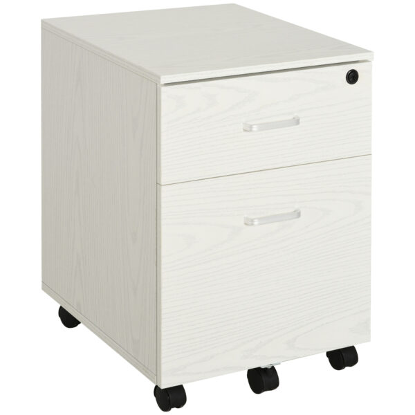 Vinsetto 2-Drawer Locking Office Filing Cabinet w/ 5 Wheels Rolling Storage Hanging Legal Letter Files Cupboard Home Organisation White Aosom UK