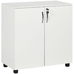 Vinsetto 2-Tier Locking Office Storage Cabinet File Organisation w/ Feet Melamine Coating Aluminium Handles 2 Keys Stylish White Aosom UK