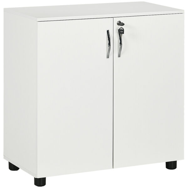 Vinsetto 2-Tier Locking Office Storage Cabinet File Organisation w/ Feet Melamine Coating Aluminium Handles 2 Keys Stylish White Aosom UK