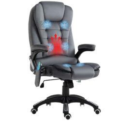 Vinsetto 6-Points Massage Office Chair, Executive Office Chair, Reclining Office Chair w/ Velvet-Feel Fabric, 360° Swivel Wheels, Grey Aosom UK