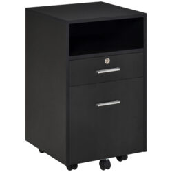 Vinsetto Black Cabinet Mobile Lockable File Cabinet with 2 Drawers, Storage for Office Equipment, 65H x 39W x 40Dcm Aosom UK