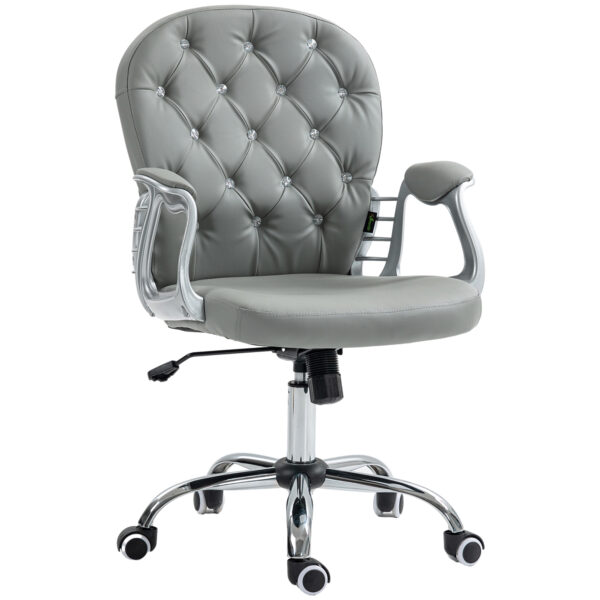Vinsetto Computer Desk Chair with 360° Swivel, PU Diamante Padded, Base 5 Castor Wheels, Ergonomic Desk Chair for Home Work, Grey Aosom UK
