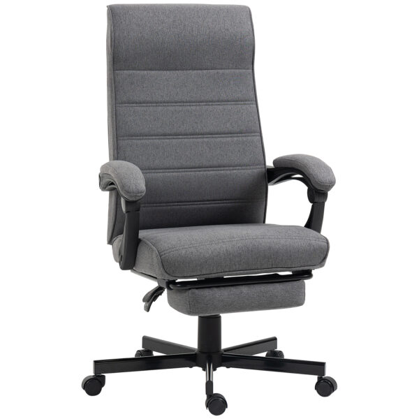 Vinsetto Computer Desk Chair with Footrest, Padded Armrests, Height Adjustable, High-Back Office Chair, Linen Swivel Recliner, Grey Aosom UK