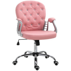 Vinsetto Computer Desk Chair wiyh 360° Swivel, PU Diamante Padded, Base 5 Castor Wheels, Ergonomic Desk Chair for Home Work Pink Aosom UK
