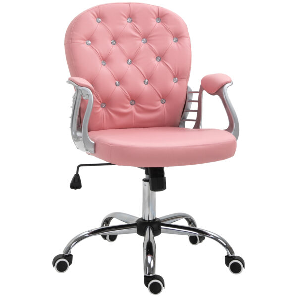 Vinsetto Computer Desk Chair wiyh 360° Swivel, PU Diamante Padded, Base 5 Castor Wheels, Ergonomic Desk Chair for Home Work Pink Aosom UK
