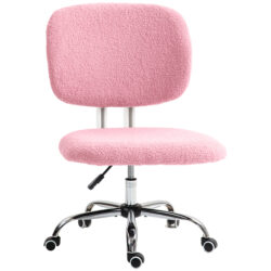 Vinsetto Cute Armless Office Chair Vanity Task Chair with Adjustable Height, Swivel Wheels, Mid Back, Pink