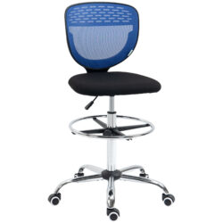 Vinsetto Draughtsman Chair, Armless Mesh Office Chair, Swivel Design with Lumbar Support & Foot Ring, Tall Office Chair, Dark Blue Aosom UK