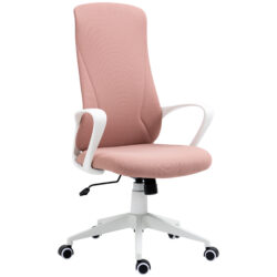 Vinsetto Elastic High-Back Office Chair with Armrests, Tilt & Adjustable Seat Height, Comfortable Desk Chair, Pink. Aosom UK