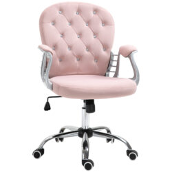 Vinsetto Ergonomic Desk Chair 360° Swivel Diamond Tufted Home Work Velour Padded Base 5 Castor Wheels, Pink Aosom UK