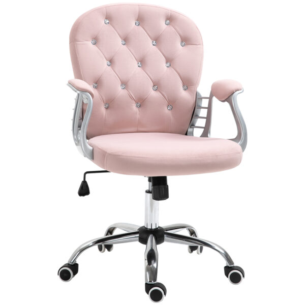 Vinsetto Ergonomic Desk Chair 360° Swivel Diamond Tufted Home Work Velour Padded Base 5 Castor Wheels, Pink Aosom UK