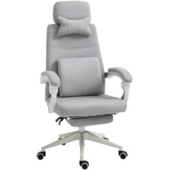 Vinsetto Ergonomic Desk Chair, High Back Fabric Office Chair with Reclining Backrest, Footrest, Neck and Lumbar Pillow, Grey Aosom UK