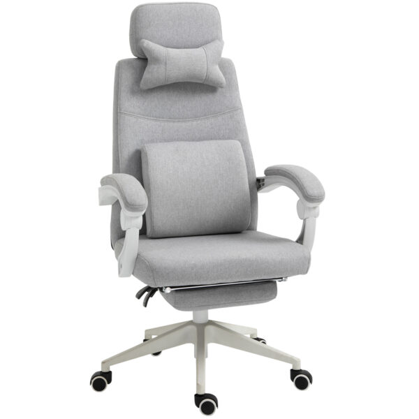 Vinsetto Ergonomic Desk Chair, High Back Fabric Office Chair with Reclining Backrest, Footrest, Neck and Lumbar Pillow, Grey Aosom UK