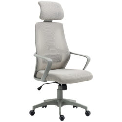 Vinsetto Ergonomic Desk Chair with Adjustable Height, Wheeled Base, Mesh Office Chair for Home Workstations, Grey Aosom UK