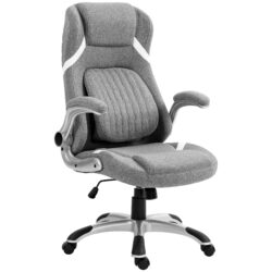 Vinsetto Ergonomic Desk Chair with Adjustable Height and Tension, Armrests, Linen-Look Home Office Chair, Grey Aosom UK