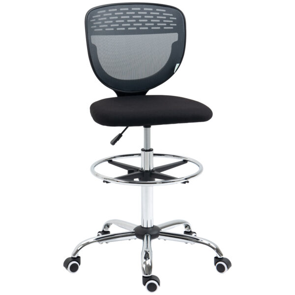 Vinsetto Ergonomic Draughtsman Chair: Armless Swivel Office Chair, Mesh Back with Lumbar Support & Foot Ring, Grey Aosom UK