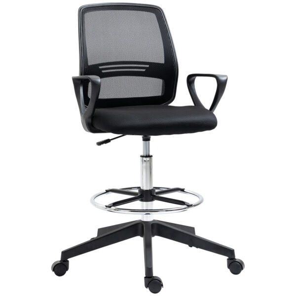 Vinsetto Ergonomic Mesh Back Drafting Chair, Draughtsman Chair, 360° Swivel Tall Office Chair with Adjustable Height and Footrest, Black Aosom UK