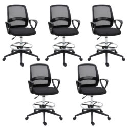 Vinsetto Ergonomic Mesh Back Draughtsman Chairs Tall Office Chair with Adjustable Height and Footrest 360° Swivel, Set of 5 Aosom UK