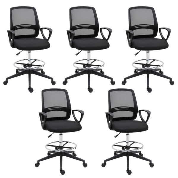 Vinsetto Ergonomic Mesh Back Draughtsman Chairs Tall Office Chair with Adjustable Height and Footrest 360° Swivel, Set of 5 Aosom UK
