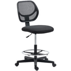 Vinsetto Ergonomic Mesh Office Chair, Draughtsman Chair, Tall Office Chair with Footrest Ring and Height Black, Black Aosom UK