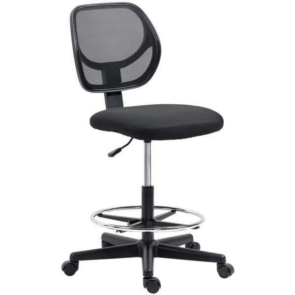 Vinsetto Ergonomic Mesh Office Chair, Draughtsman Chair, Tall Office Chair with Footrest Ring and Height Black, Black Aosom UK