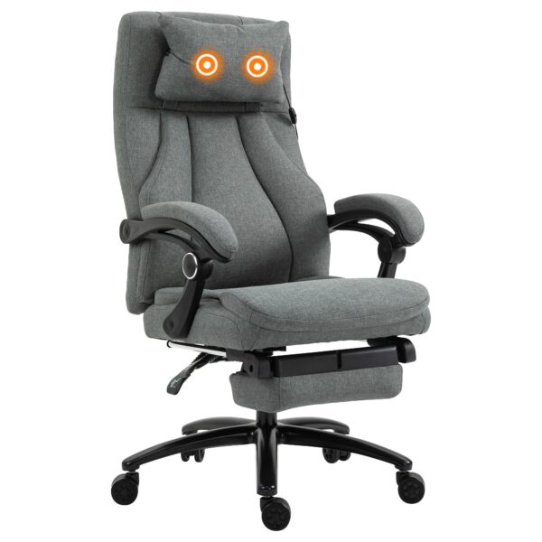 Vinsetto Ergonomic Office Chair with 2-Point Vibration Massage Pillow, USB Powered, Adjustable Height, Swivel, Grey Aosom UK