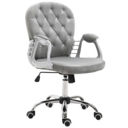 Vinsetto Ergonomic Office Chair with Diamond Tufted, Velour Padded, 5 Castor Wheels, 360° Swivel Ergonomic Desk Chair, Grey Aosom UK