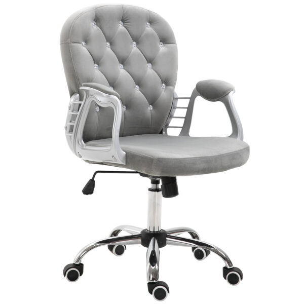 Vinsetto Ergonomic Office Chair with Diamond Tufted, Velour Padded, 5 Castor Wheels, 360° Swivel Ergonomic Desk Chair, Grey Aosom UK