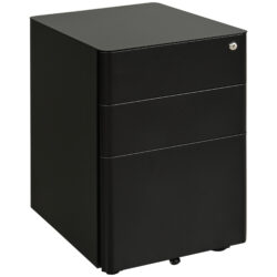 Vinsetto File Cabinet, 3-Drawer Lockable, for Letter/Legal/A4, Steel Office Storage with Wheels, Black Aosom UK