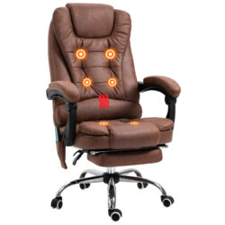 Vinsetto Heated 6 Points Vibration Massage Executive Office Chair Adjustable Swivel Ergonomic High Back Desk Chair with Footrest Brown Aosom UK