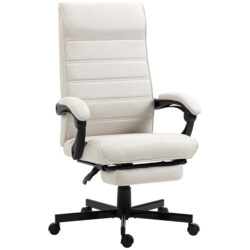 Vinsetto High-Back Linen Office Chair: Swivel Recliner with Adjustable Height, Footrest & Padded Armrests, Creamy White Aosom UK