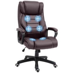 Vinsetto High Back Massage Office Chair w/ 6-Point Vibration, Ergonomic Office Chair, Ergonomic Desk Chair w/ Adjustable Height, Brown Aosom UK