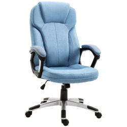 Vinsetto Home Office Chair, Linen Fabric, Height Adjustable Computer Chair with Padded Armrests, Swivel Wheels and Tilt Function, Blue Aosom UK