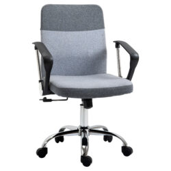 Vinsetto Linen Fabric Ergonomic Swivel Office Chair: Adjustable Desk Seating with Wheels for Home Study, Grey