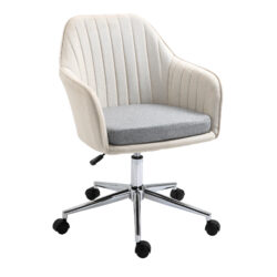 Vinsetto Linen Fabric Office Chair, Swivel Scallop Shaped Desk Chair for Home Study, Beige Aosom UK