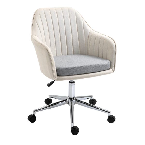 Vinsetto Linen Fabric Office Chair, Swivel Scallop Shaped Desk Chair for Home Study, Beige Aosom UK