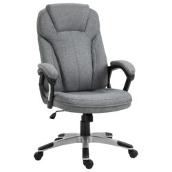 Vinsetto Linen Fabric Office Swivel Chair, Height Adjustable, Padded Armrests, Tilt Function, Grey Aosom UK