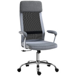 Vinsetto Linen-Feel Mesh Fabric Office Chair: High Back Swivel Desk Chair with Arms, Wheels, Grey Aosom UK