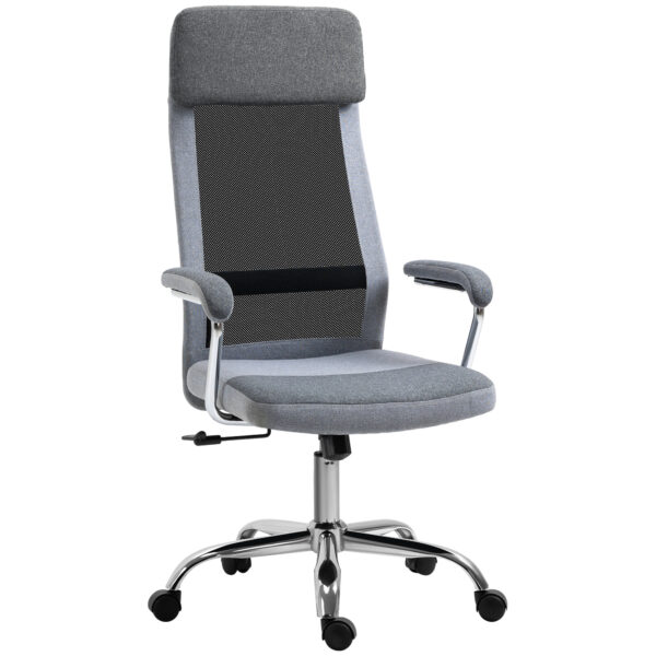 Vinsetto Linen-Feel Mesh Fabric Office Chair: High Back Swivel Desk Chair with Arms, Wheels, Grey Aosom UK