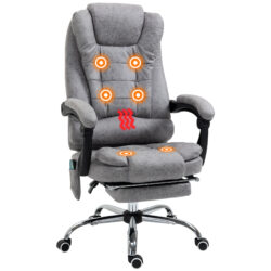 Vinsetto Massage Executive Office Chair, Heated 6 Points Vibration, Adjustable Swivel Ergonomic Desk Chair Recliner w/ Footrest Grey Aosom UK