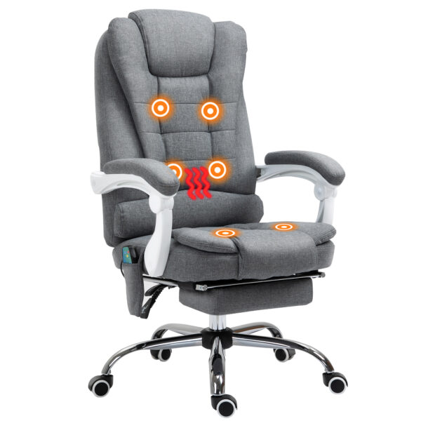 Vinsetto Massage Office Chair Heated 6 Points Vibration, Adjustable Swivel Ergonomic High Back Desk Chair w/ Footrest, Grey Aosom UK
