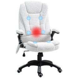 Vinsetto Massage Office Chair w/ 6 Heated Vibration Points, Executive Office Chair w/ Linen-Feel Fabric 360°, Swivel Wheels, Cream White Aosom UK