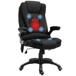 Vinsetto Massage Office Chair w/ 6 Heated Vibration Points, Executive Office Chair with Linen-Feel Fabric, 360° Swivel Wheels, Black Aosom UK