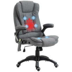 Vinsetto Massage Office Chair with 6 Heated Vibration Points, Executive Office Chair with Linen-Feel Fabric, 360° Swivel Wheels, Grey Aosom UK