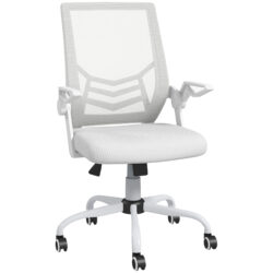 Vinsetto Mesh Office Chair, Computer Desk Chair with Flip-up Armrests, Lumbar Back Support and Swivel Wheels, White Aosom UK