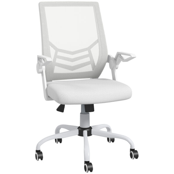 Vinsetto Mesh Office Chair, Computer Desk Chair with Flip-up Armrests, Lumbar Back Support and Swivel Wheels, White Aosom UK