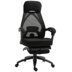 Vinsetto Mesh Office Chair with Footrest, Adjustable High-Back and Headrest, Ergonomic Desk Chair for Home Office, Jet Black Aosom UK