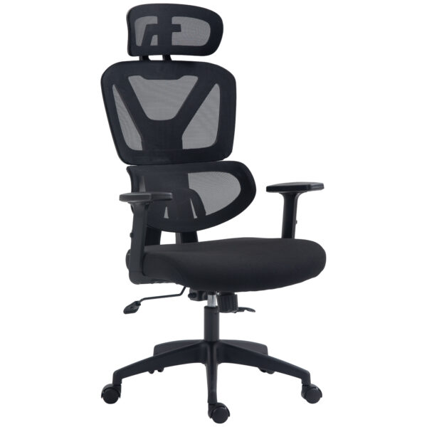 Vinsetto Mesh Office Chair with Height Adjustable, Lumbar Support, Swivel Casters, Headrest, Ergonomic Desk Chair, Ebony Black Aosom UK