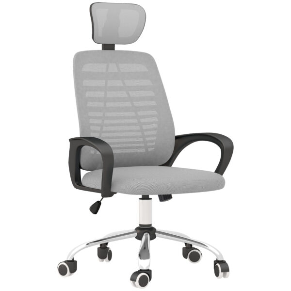 Vinsetto Office Chair, Ergonomic, Mesh Desk Chair with Rotatable Headrest, Lumbar Back Support, Armrest, Grey. Aosom UK