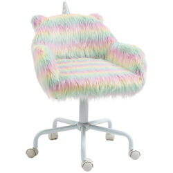 Vinsetto Unicorn Home Office Chair, Height Adjustable Fluffy Desk Chair with Armrests and Swivel Wheels, Makeup Chair, Colourful Aosom UK