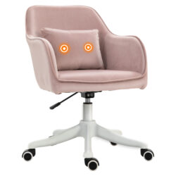 Vinsetto Velvet Massage Office Chair, Makeup Vanity Chair, Rechargeable Electric Vibration Massage Lumbar Pillow, Rolling Wheels, Pink Aosom UK